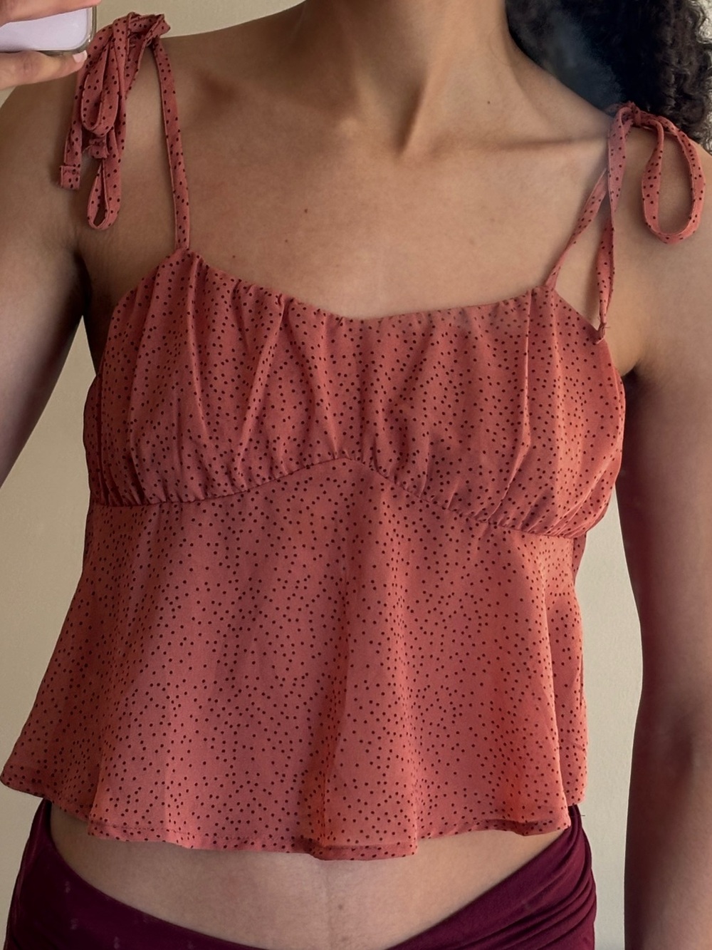 SHEIN Rust Polka Dot Tie-Shoulder Cami